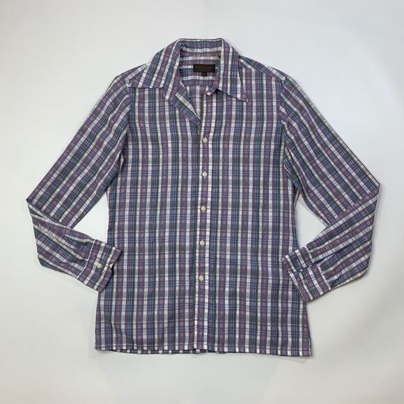 Vintage Yves Saint Lauren Shirt Mens M Medium Plaid Button Up Long Sleeve - Picture 2 of 9